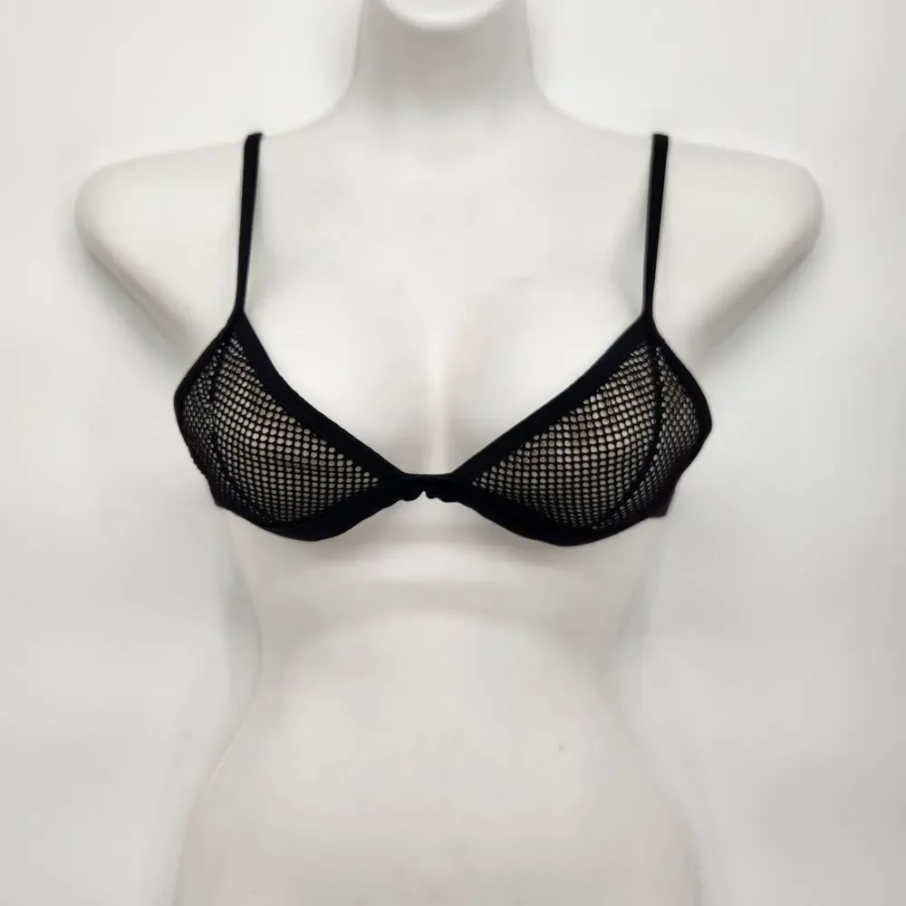 Triangl Black & White Lined Mesh Swimwear Bikini Top Women's XS